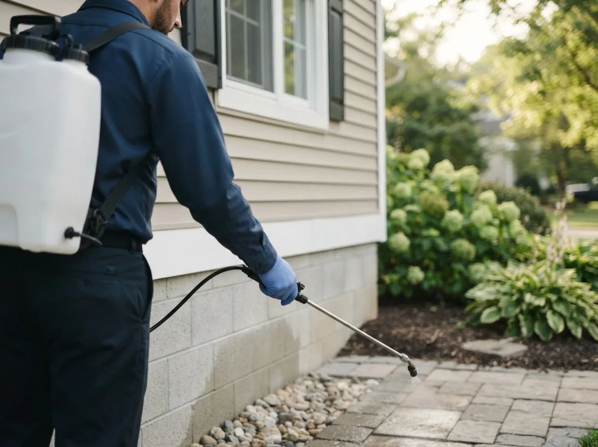 Pest control technician inspecting a home in Munster, IN